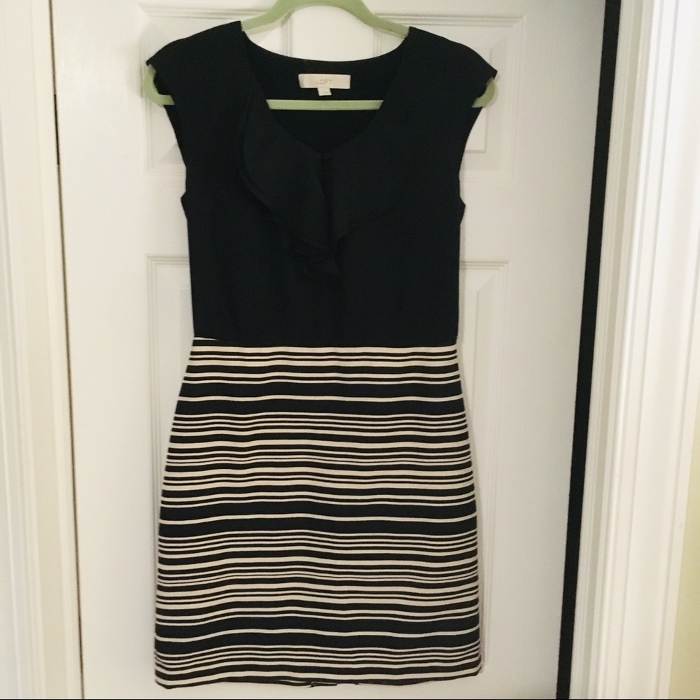 Loft blouse + striped pencil skirt dress, size 2